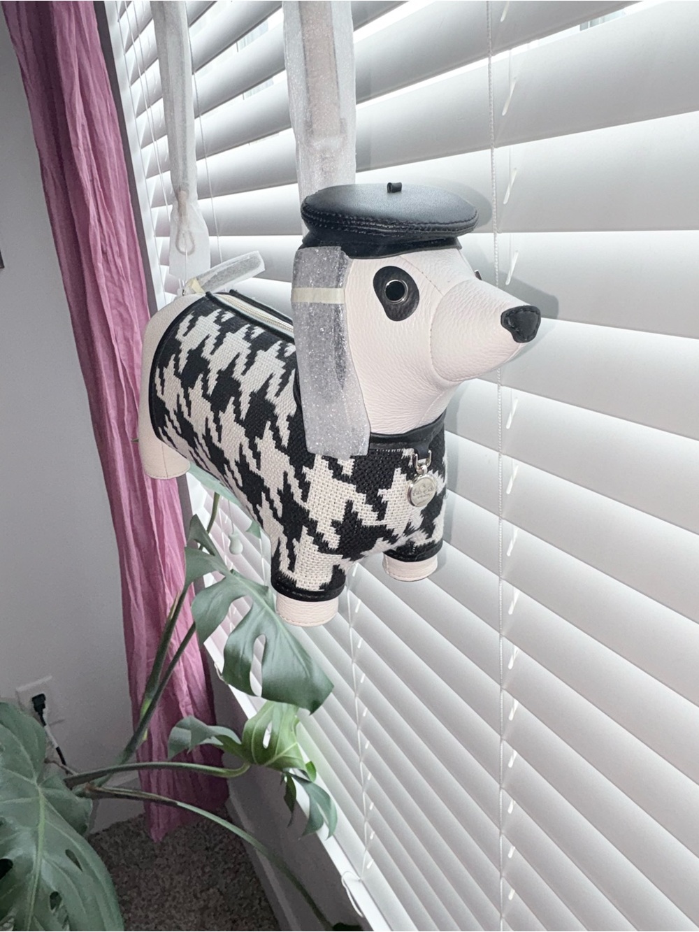 kate spade Black and White Houndstooth Dog-Shaped Crossbody Bag